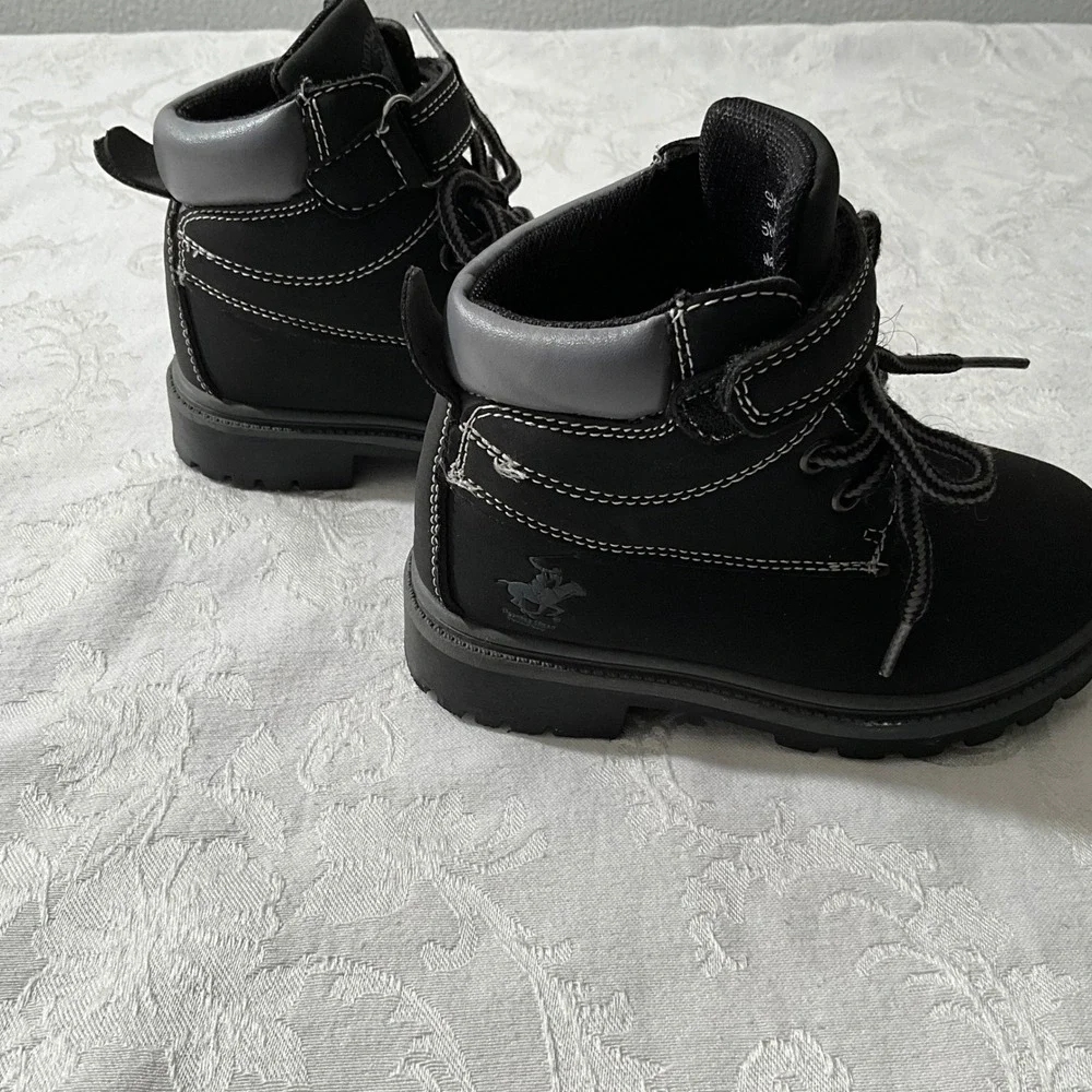 Beverly Hills Polo Club Toddler Boots Black Lace‎ Up Hook and Loop Kids